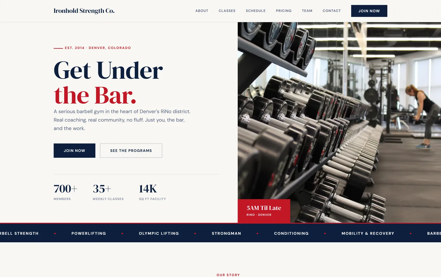 Ironhold Strength Co., a live gym site built on the platform