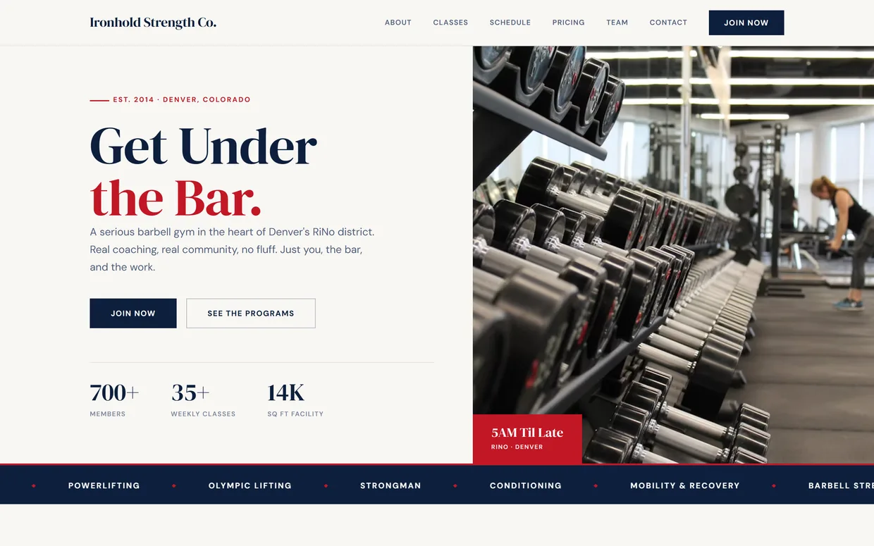 Ironhold Strength Co., a live gym demo site