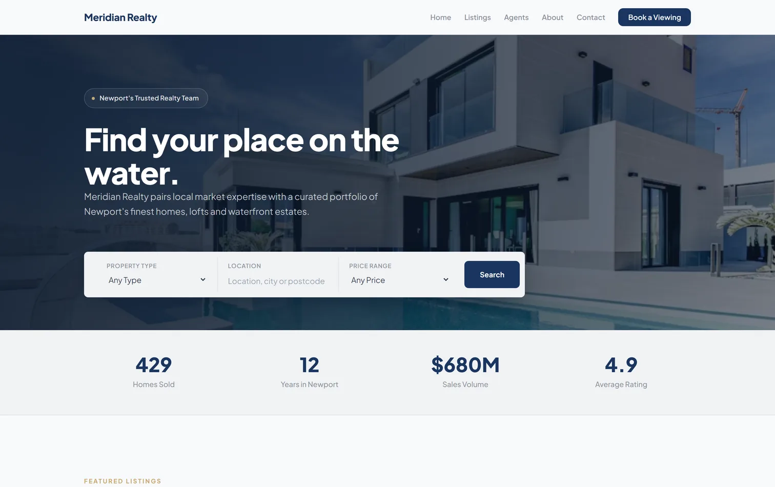 Meridian Realty, a live real estate site built on the platform