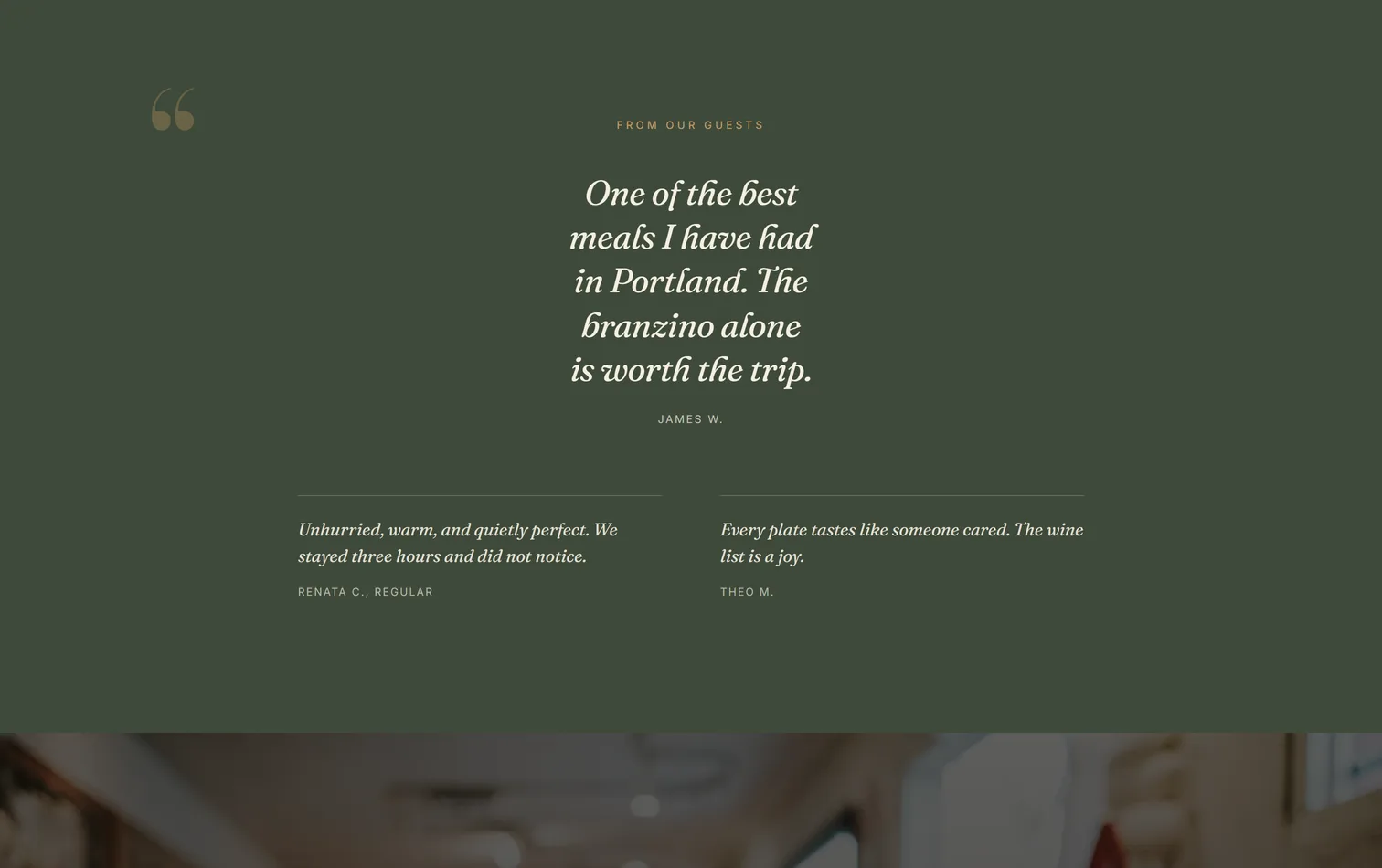 The guest reviews section on a live restaurant site