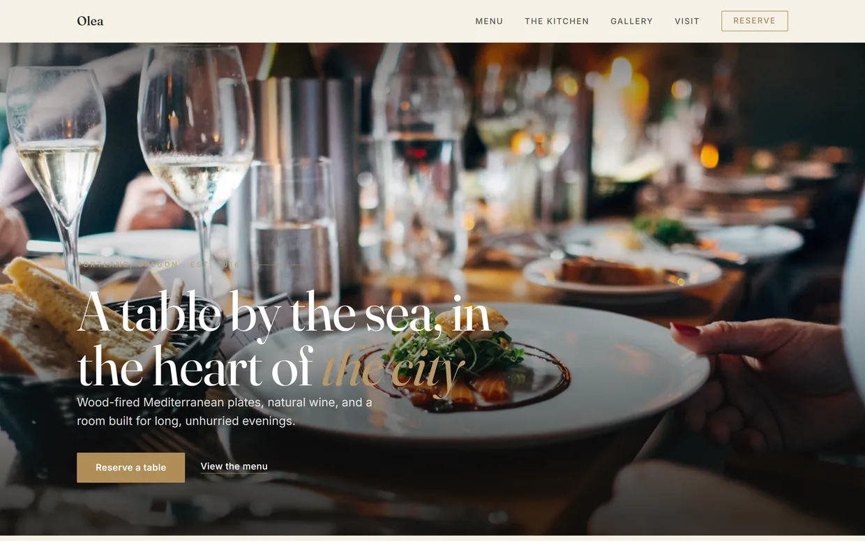 Olea, a live restaurant demo site