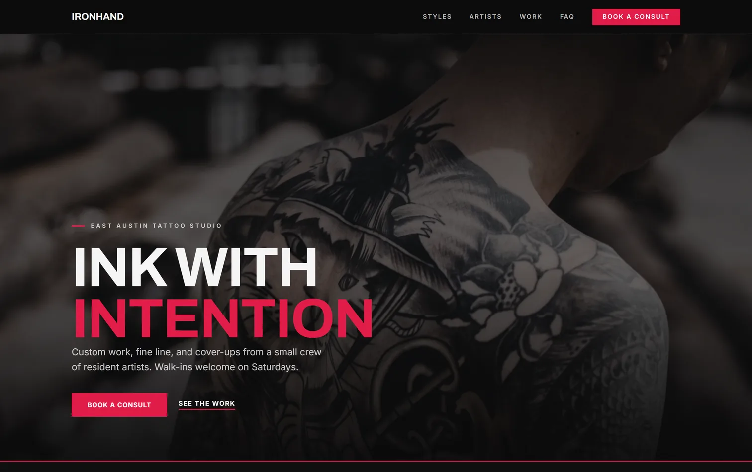 Ironhand, a live tattoo studio site built on the platform