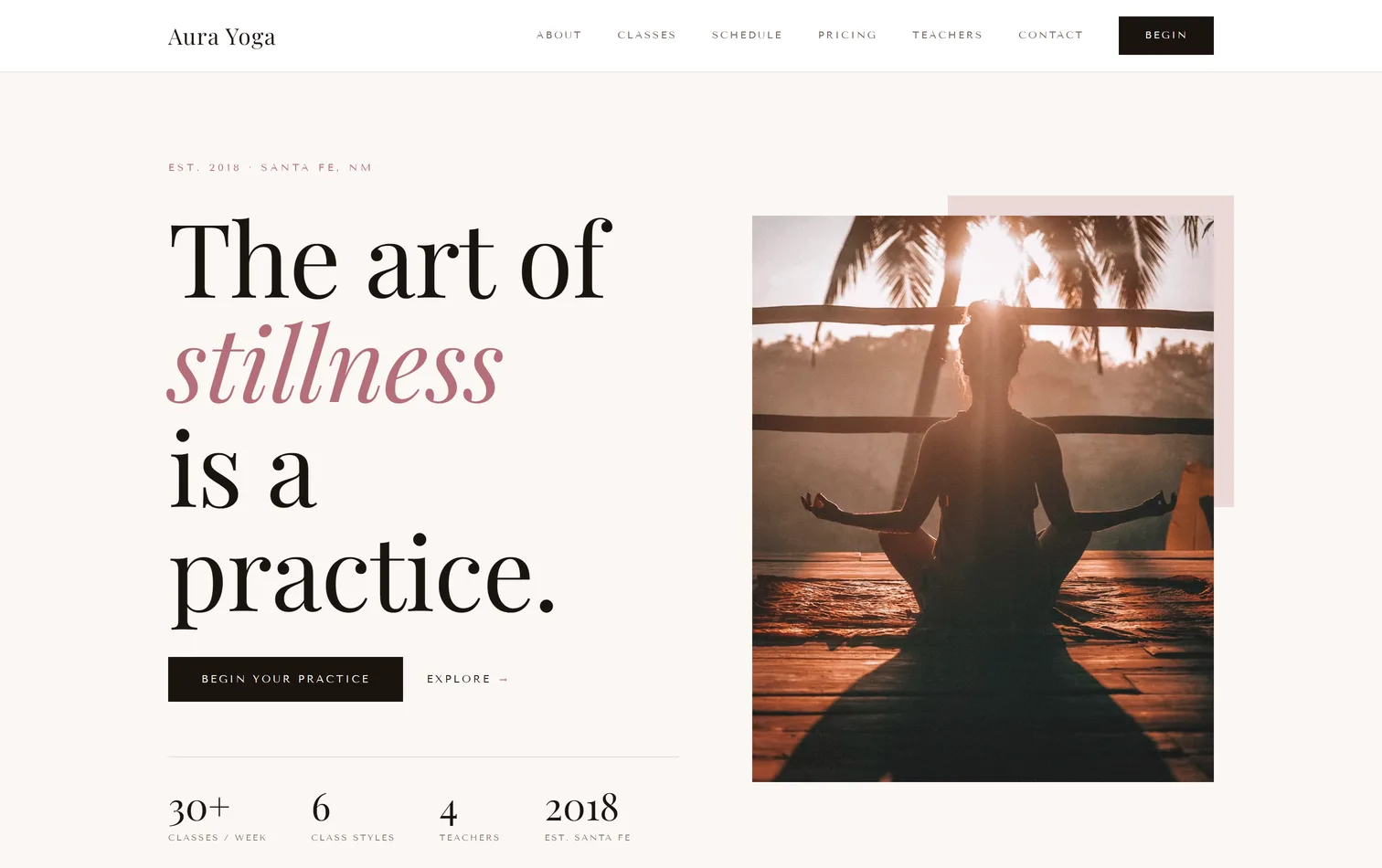 Aura Yoga, a live studio site built on the platform